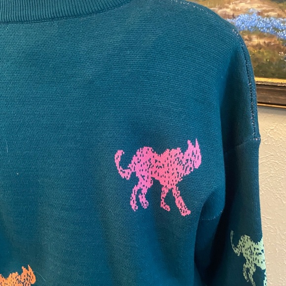 Entro Teal Sweater with Multicolor Animal Design - Picture 4 of 5